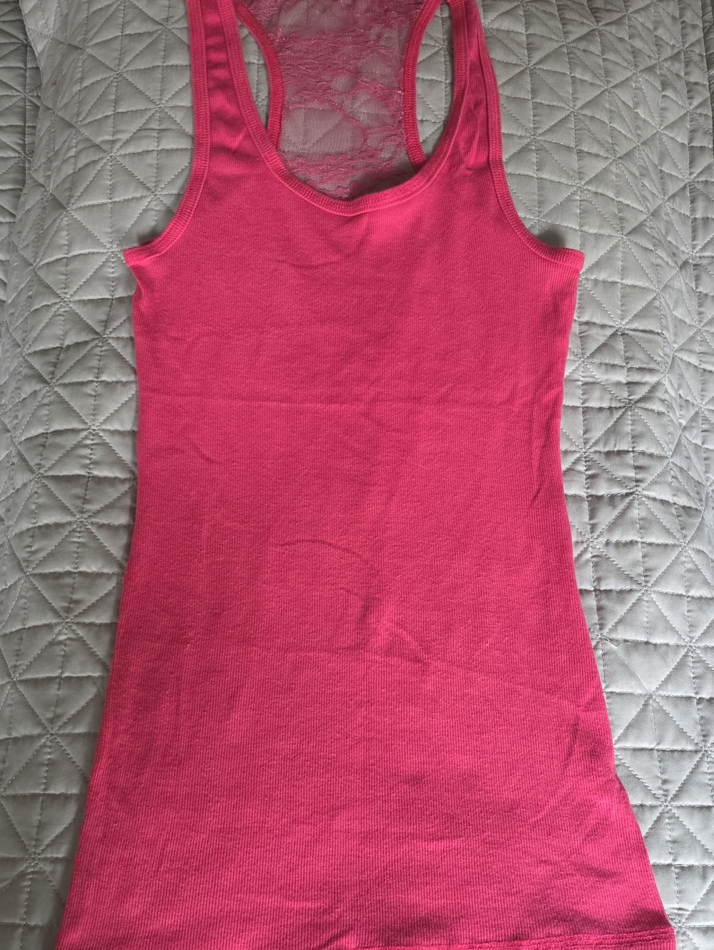 Zenana Outfitters Hot Pink Lace-Back Ribbed Tank Top